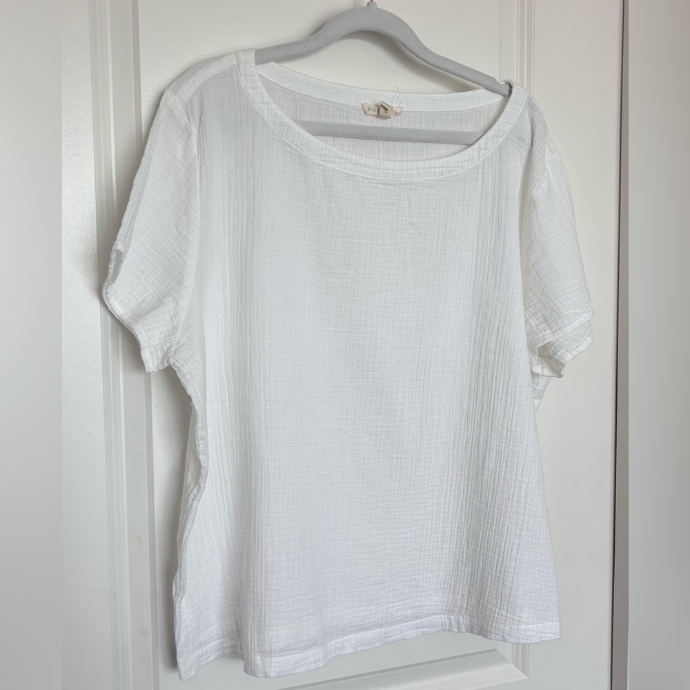Eileen Fisher White Organic Cotton Classic Tee Boxy Minimalist Coastal Top XL